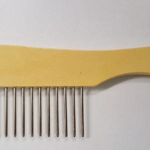 Extra wide wooden-handled grooming comb with widely spaced metal teeth