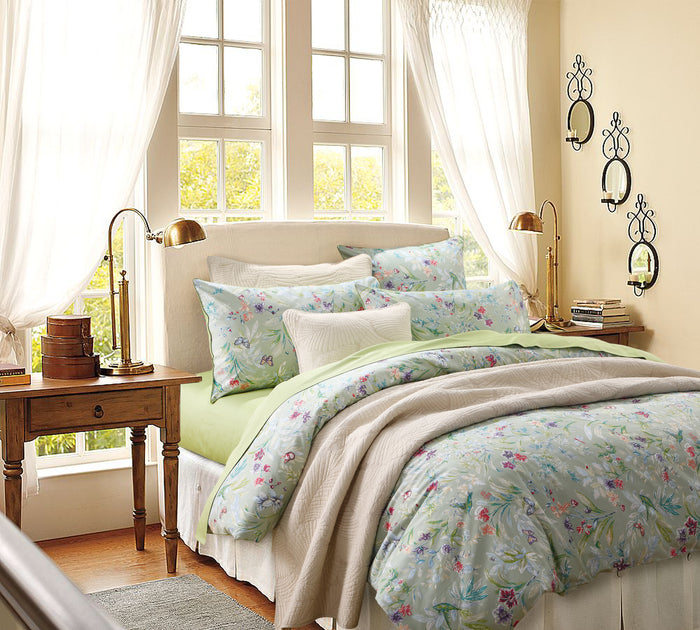 Fresh Garden Wildflower Print Custom Bedding Set Hidden Button Closure Inner Corner Ties Custom Size Bed Sheets