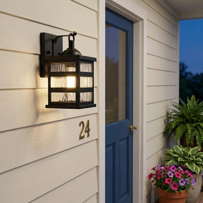 Glass panel Matte Black Outdoor Cage Light