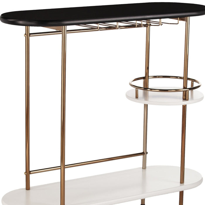 Gold Black and White Metal Oval Bar Cart With Wine Storage