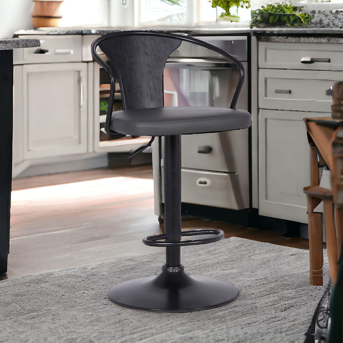 Gray And Black Fabric And Iron Low Back Adjustable Height Swivel Bar Chair
