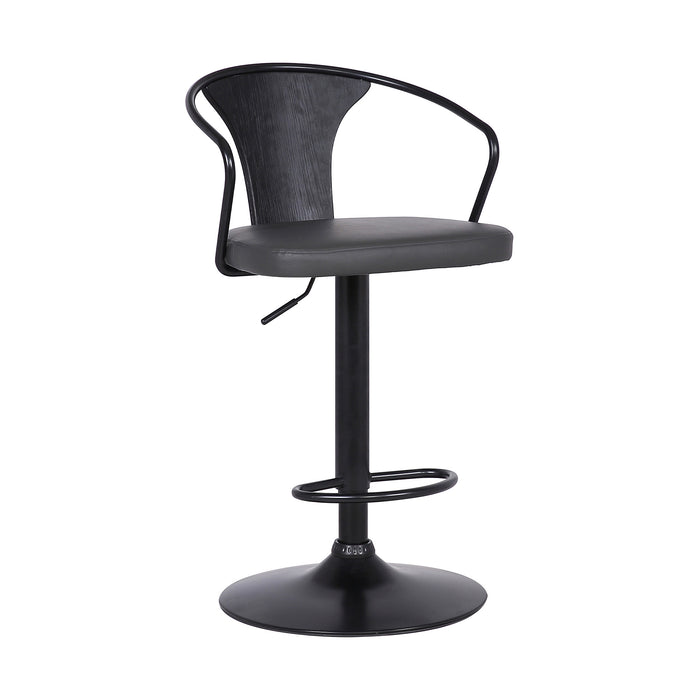 Gray And Black Fabric And Iron Low Back Adjustable Height Swivel Bar Chair