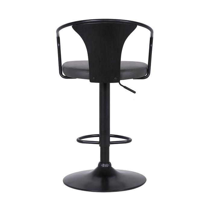 Gray And Black Fabric And Iron Low Back Adjustable Height Swivel Bar Chair