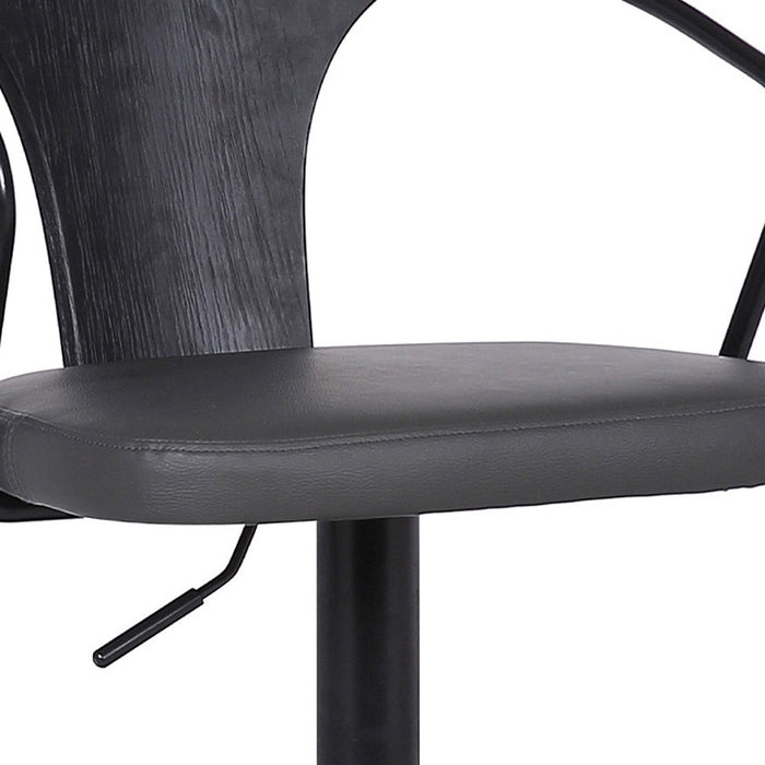 Gray And Black Fabric And Iron Low Back Adjustable Height Swivel Bar Chair