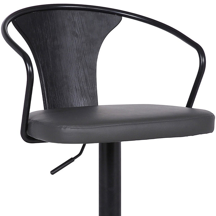 Gray And Black Fabric And Iron Low Back Adjustable Height Swivel Bar Chair