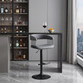 Gray And Black Faux Leather And Fabric And Metal Adjustable Height Swivel Bar Chair
