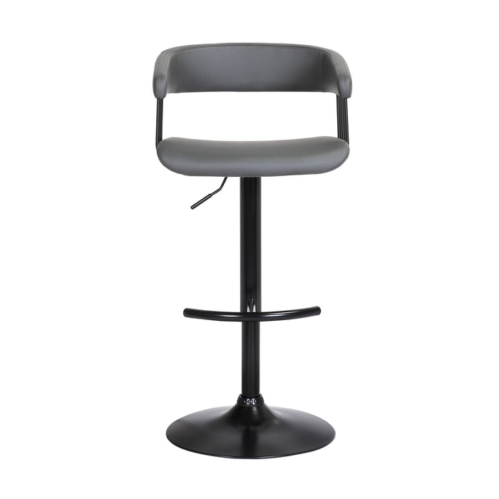 Gray And Black Faux Leather And Fabric And Metal Adjustable Height Swivel Bar Chair