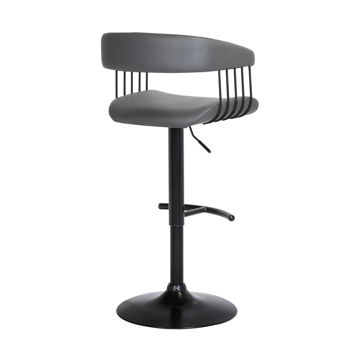 Gray And Black Faux Leather And Fabric And Metal Adjustable Height Swivel Bar Chair