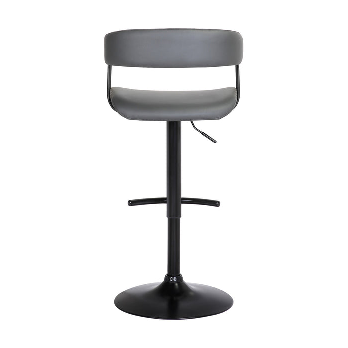 Gray And Black Faux Leather And Fabric And Metal Adjustable Height Swivel Bar Chair