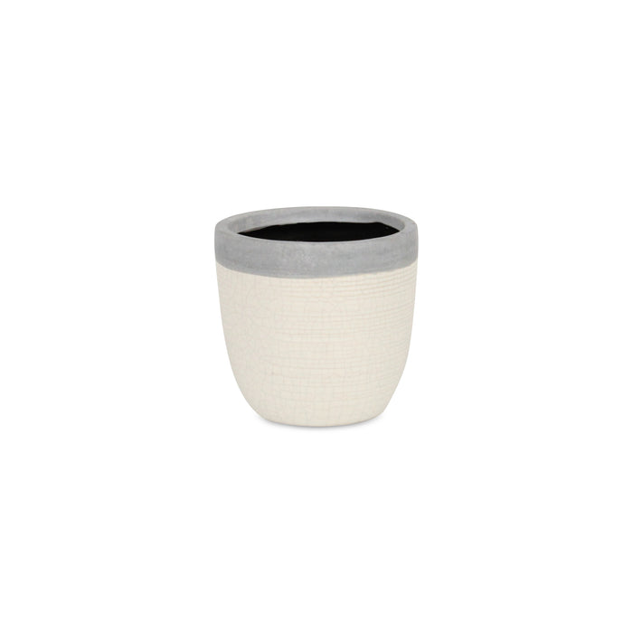 Gray And Ivory Ceramic 41 Ounce Crackle Round Distressed Pot Planter