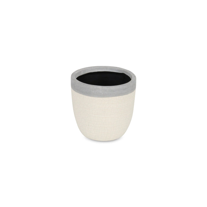 Gray And Ivory Ceramic 41 Ounce Crackle Round Distressed Pot Planter