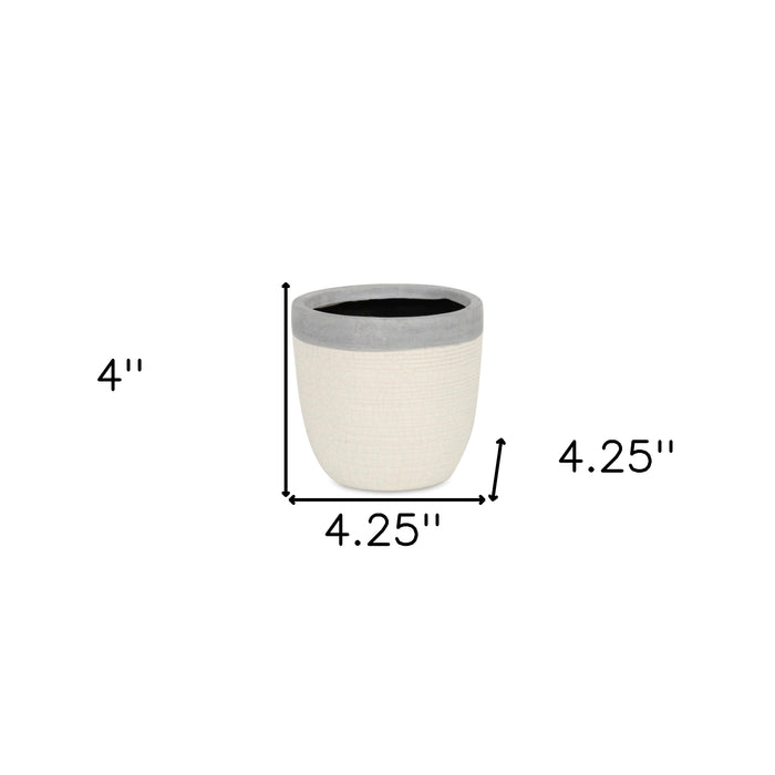 Gray And Ivory Ceramic 41 Ounce Crackle Round Distressed Pot Planter