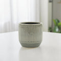 Gray Ceramic 17 Ounce Striped Round Distressed Pot Planter