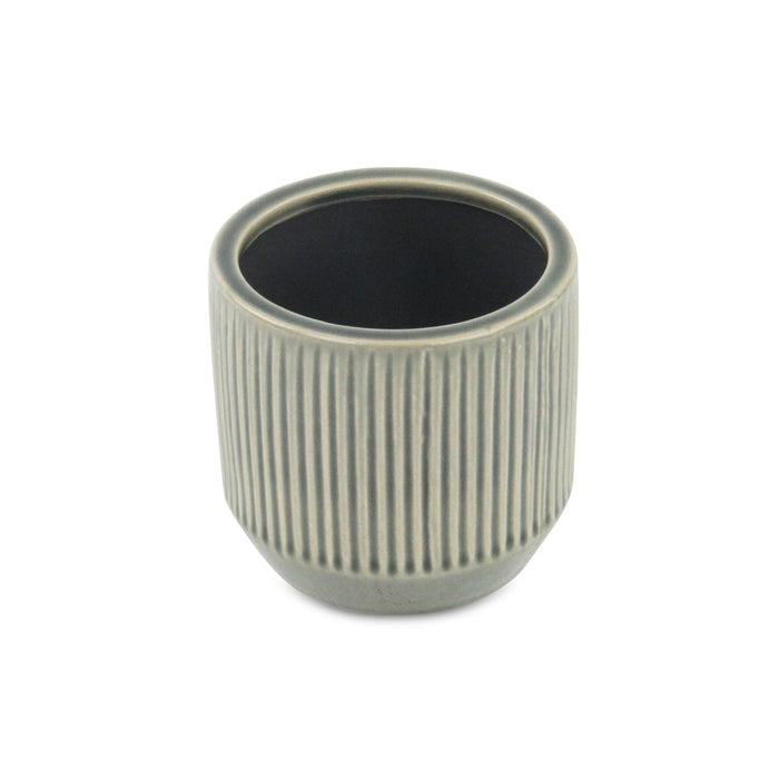 Gray Ceramic 17 Ounce Striped Round Distressed Pot Planter