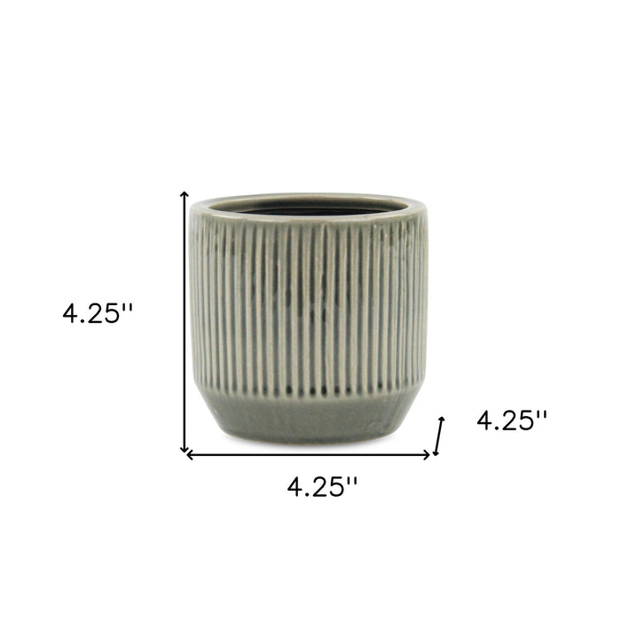 Gray Ceramic 17 Ounce Striped Round Distressed Pot Planter