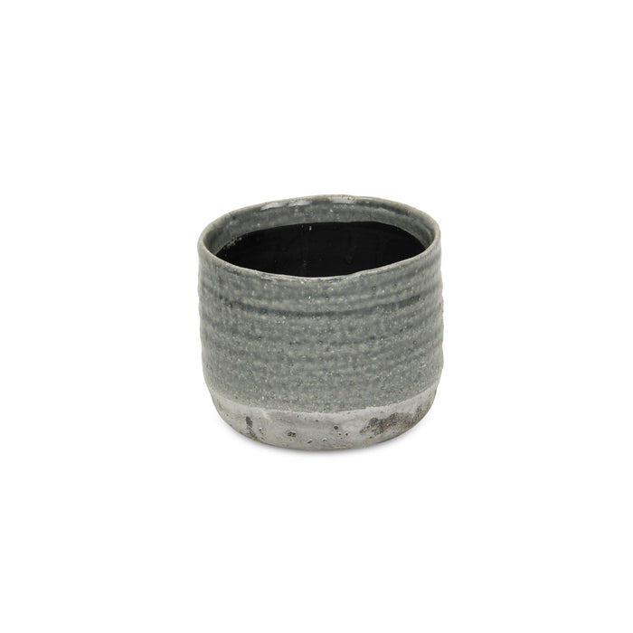 Gray Ceramic 19 Ounce Two Toned Round Distressed Pot Planter