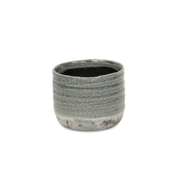 Gray Ceramic 19 Ounce Two Toned Round Distressed Pot Planter
