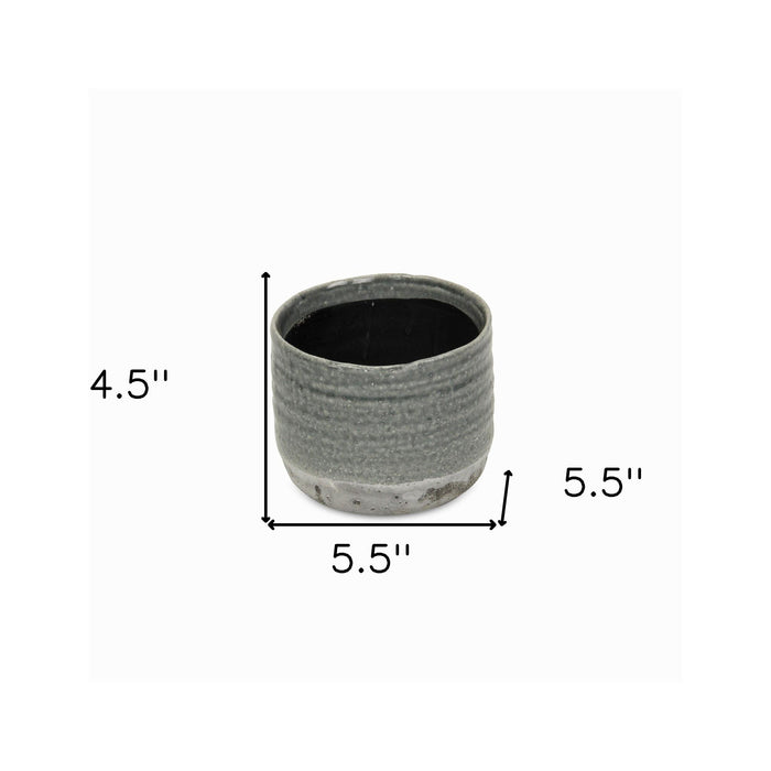Gray Ceramic 19 Ounce Two Toned Round Distressed Pot Planter