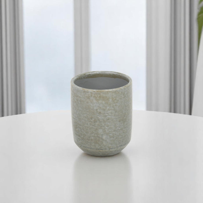 Gray Ceramic 20 Ounce Crackle Mosaic Round Distressed Pot Planter