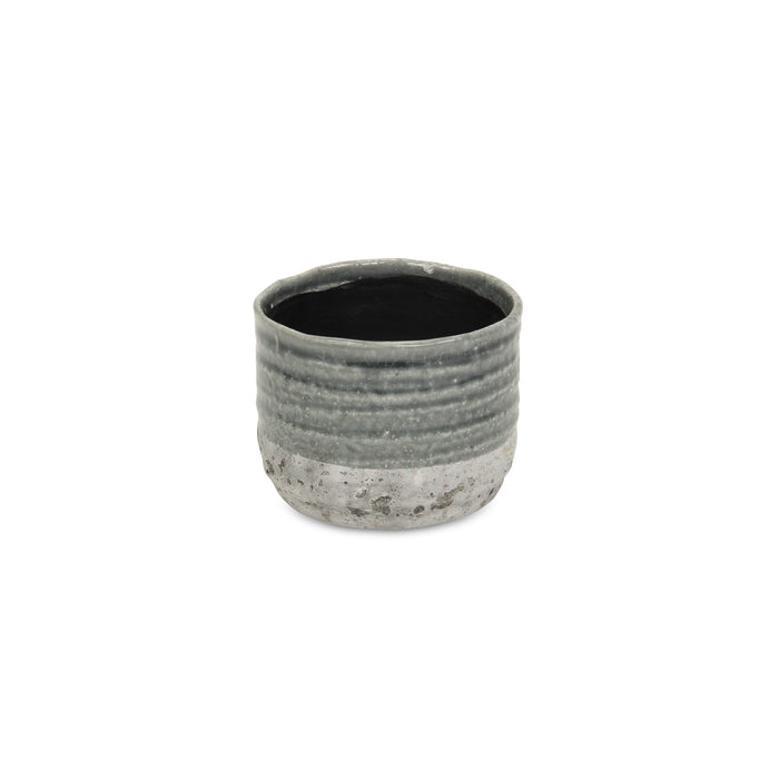 Gray Ceramic 36 Ounce Two Toned Round Distressed Pot Planter
