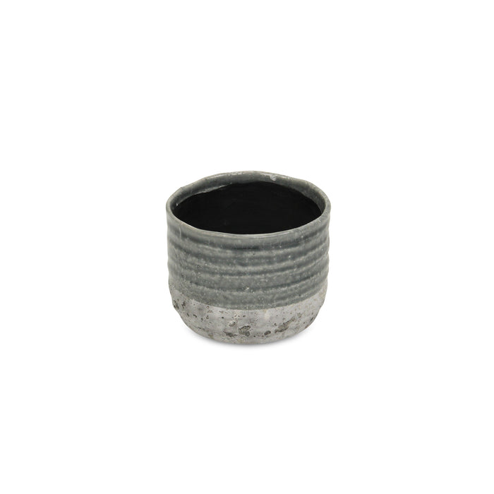Gray Ceramic 36 Ounce Two Toned Round Distressed Pot Planter