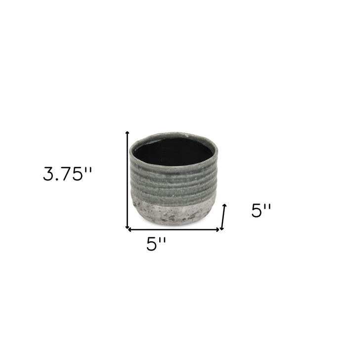 Gray Ceramic 36 Ounce Two Toned Round Distressed Pot Planter