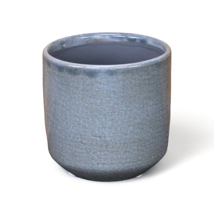 Gray Ceramic 44 Ounce Crackle Mosaic Round Distressed Pot Planter