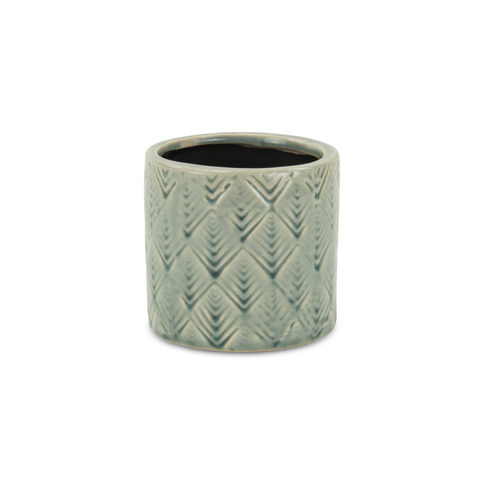 Green Ceramic 16 Ounce Geometric Round Distressed Pot Planter