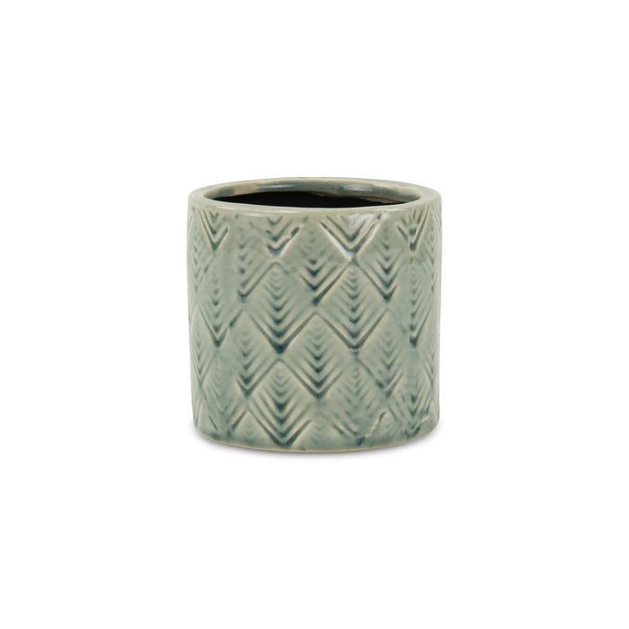 Green Ceramic 16 Ounce Geometric Round Distressed Pot Planter