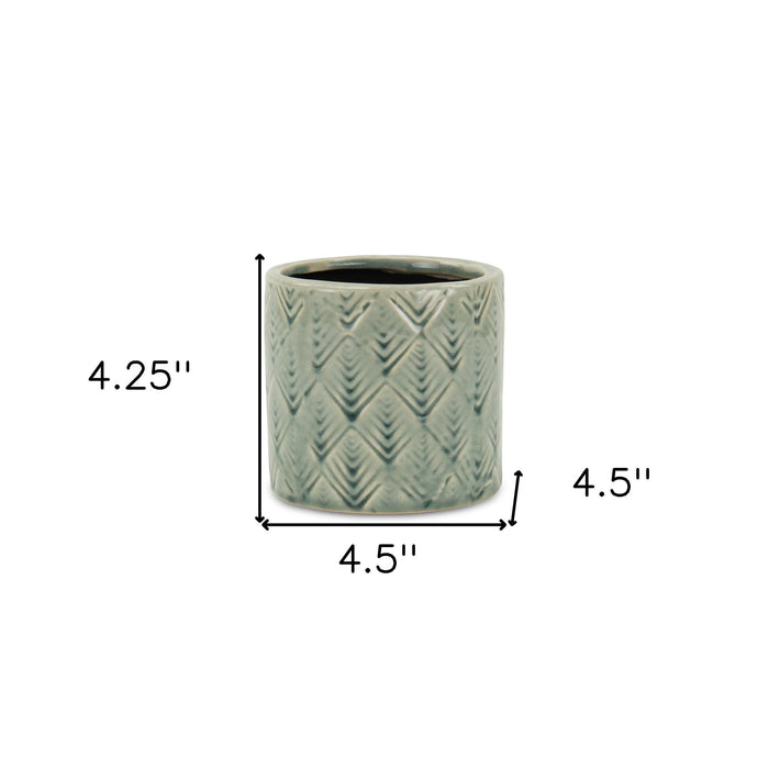 Green Ceramic 16 Ounce Geometric Round Distressed Pot Planter