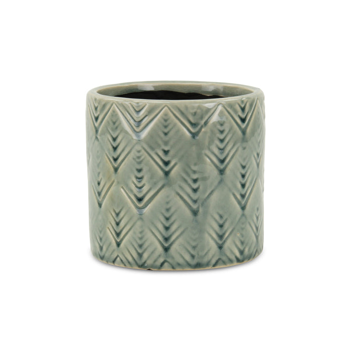 Green Ceramic 33 Ounce Geometric Round Distressed Pot Planter