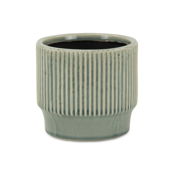 Green Ceramic 41 Ounce Striped Round Distressed Pot Planter