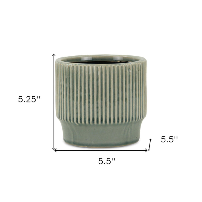 Green Ceramic 41 Ounce Striped Round Distressed Pot Planter