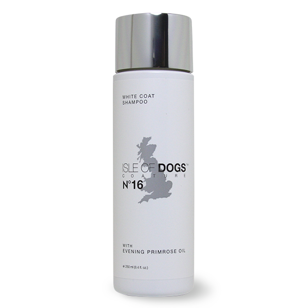 White bottle of Isle of Dogs No.16 White Coat Shampoo with a silver cap