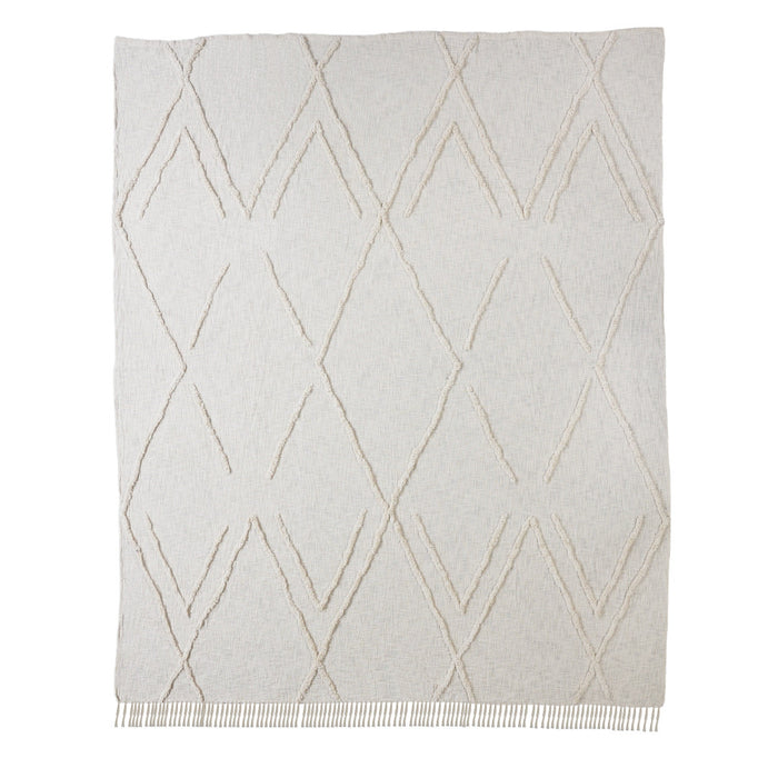 Ivory Geometric Queen Cotton Coverlet