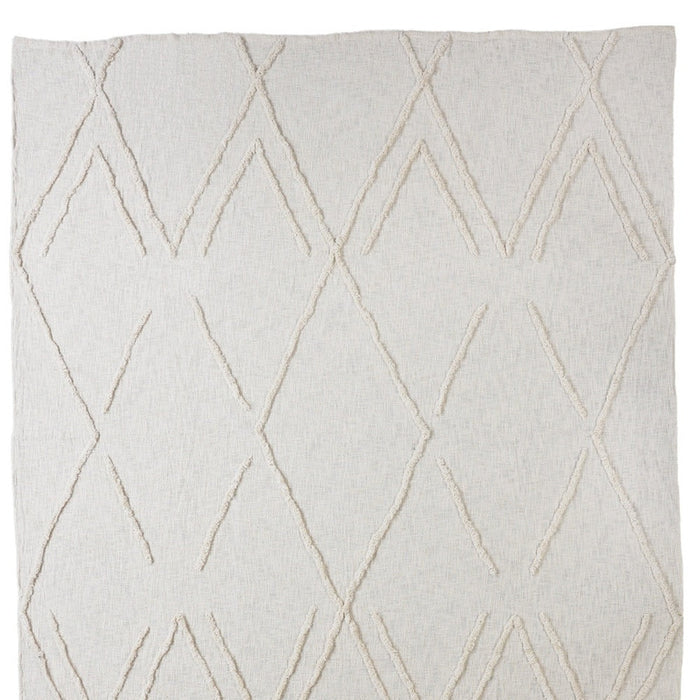Ivory Geometric Queen Cotton Coverlet