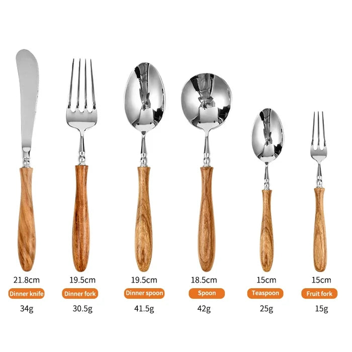 Konco Wood Dinnerware Set,Stainless Steel Cutlery Set Knife Fork Spoon Flatware Set Dishwasher Safe Cutlery Set