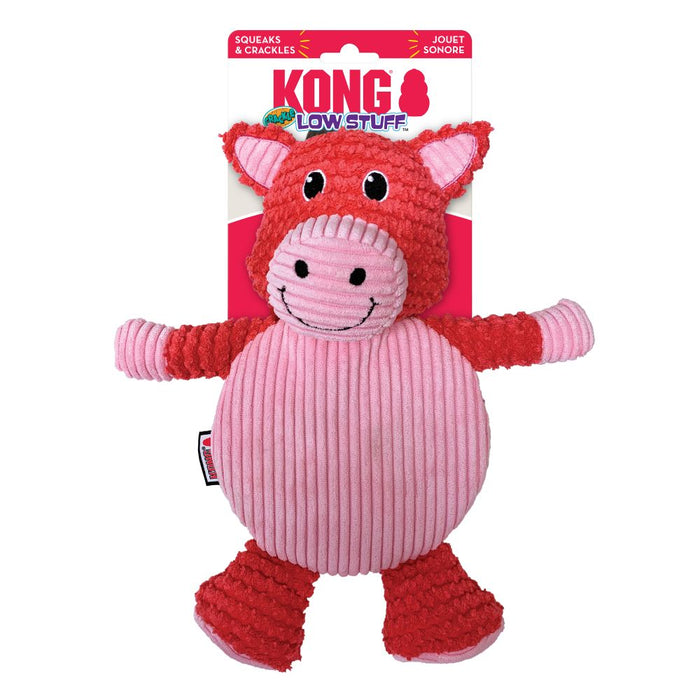 KONG Low Stuff Crackle Tummiez pig plush dog toy in its retail packaging
