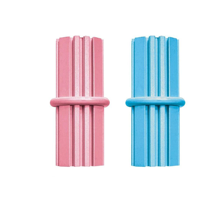 Pink and blue KONG Puppy Teething Stick chew toys side by side