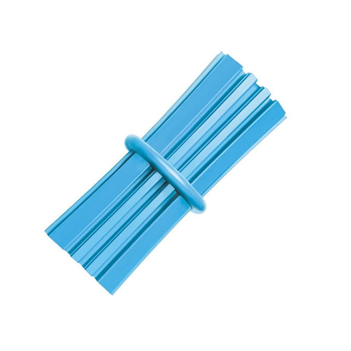 Blue ridged KONG Puppy Teething Stick chew toy with a ring in the middle