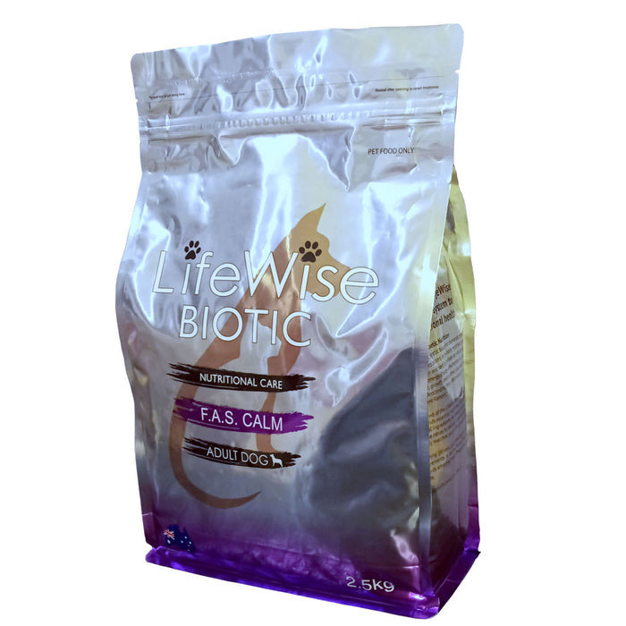 2.5kg bag of LifeWise Biotic F.A.S. Calm adult dog food with fish and lamb