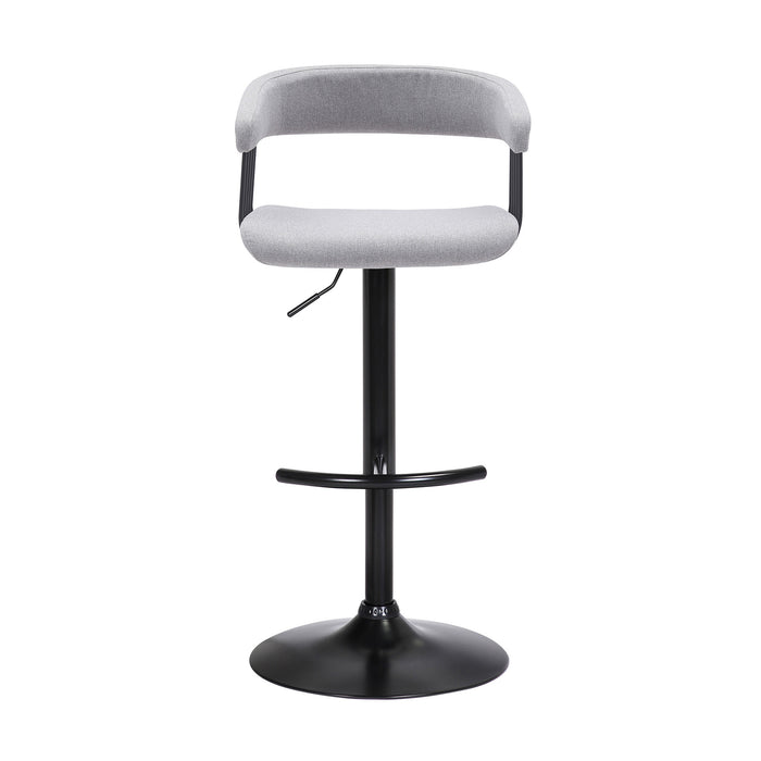 Light Gray And Black Fabric And Metal Adjustable Height Swivel Bar Chair