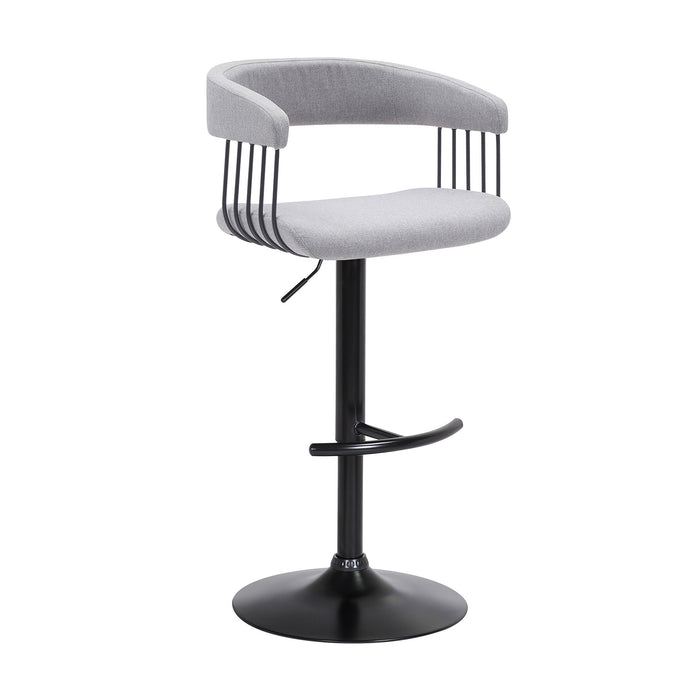 Light Gray And Black Fabric And Metal Adjustable Height Swivel Bar Chair