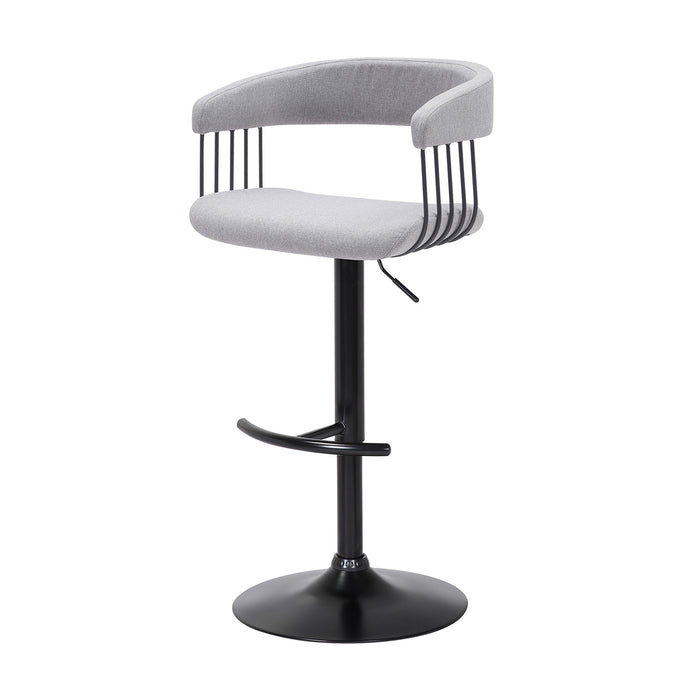 Light Gray And Black Fabric And Metal Adjustable Height Swivel Bar Chair