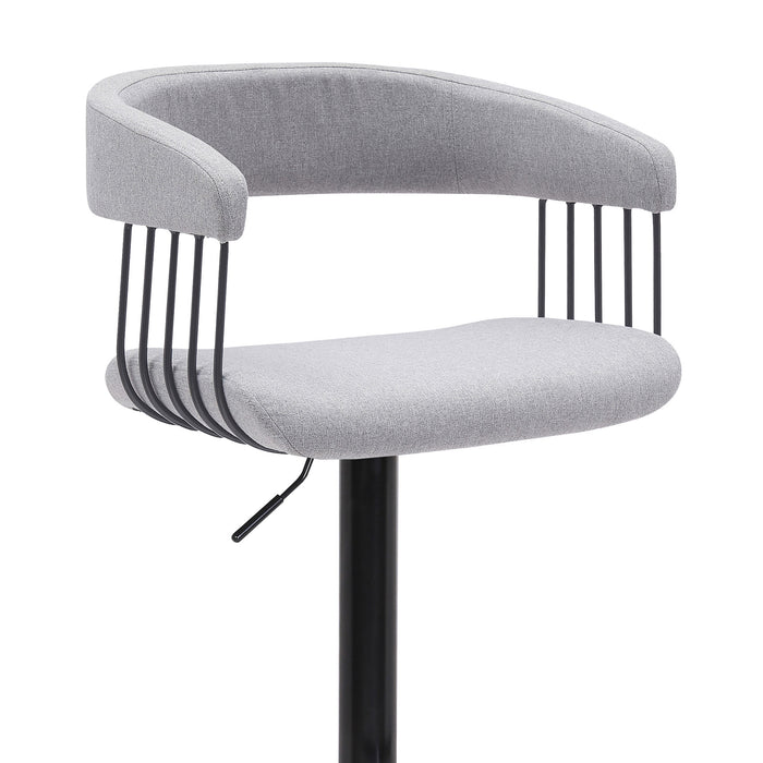 Light Gray And Black Fabric And Metal Adjustable Height Swivel Bar Chair