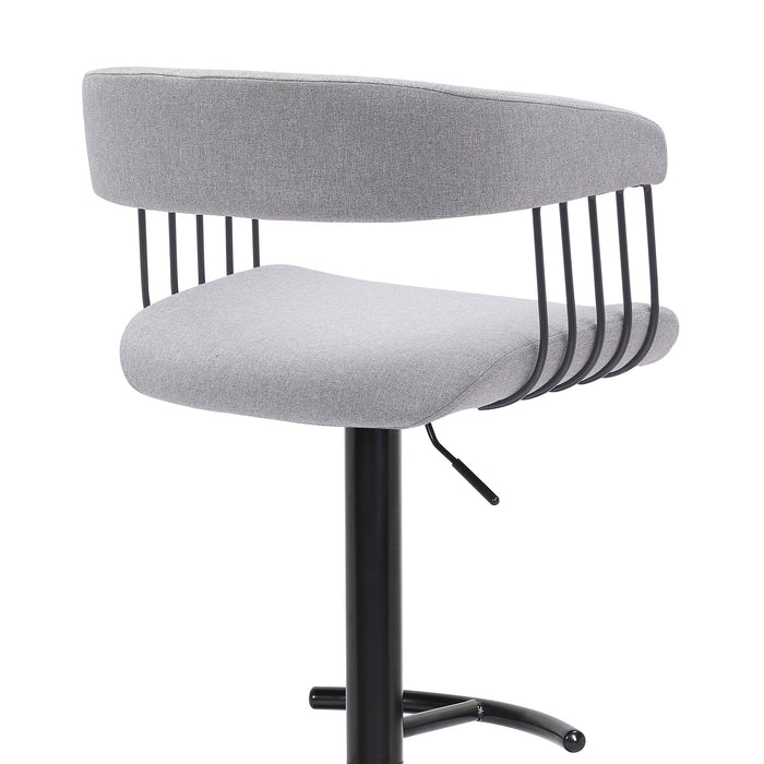 Light Gray And Black Fabric And Metal Adjustable Height Swivel Bar Chair
