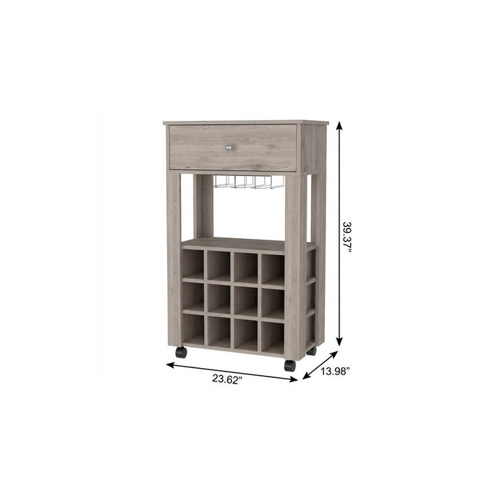 Light Gray Rolling Bar Cart With Wine Storage