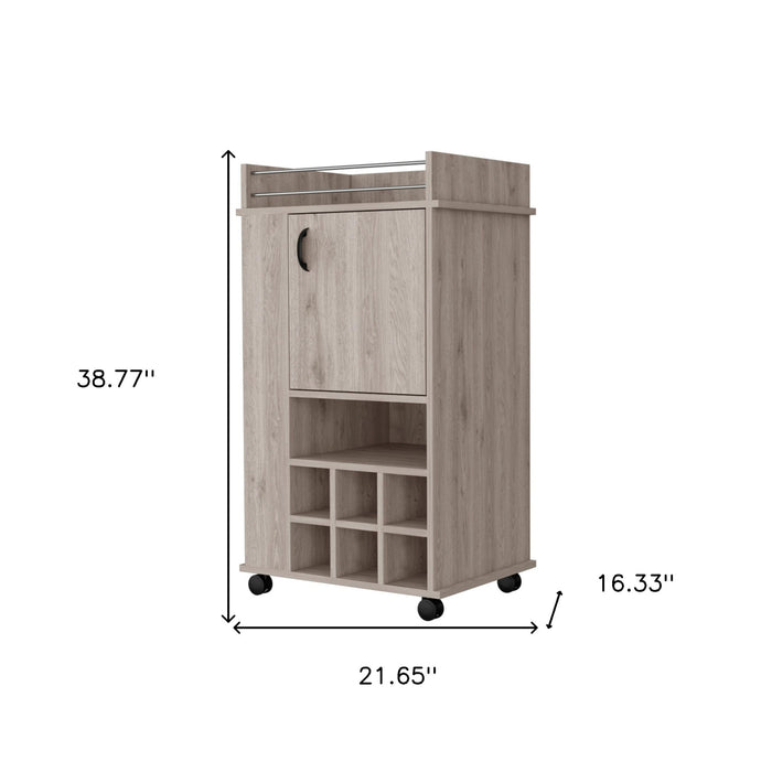 Light Gray Rolling Bar Cart With Wine Storage