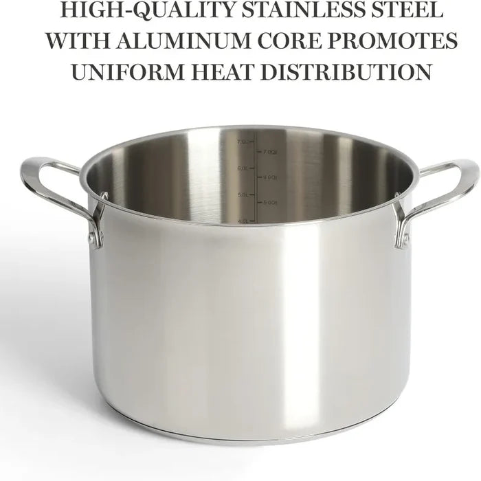 Martha Stewart Castelle 10 Piece 18/8 Stainless Steel Induction Safe Pots and Pans Non-Toxic Cookware Set