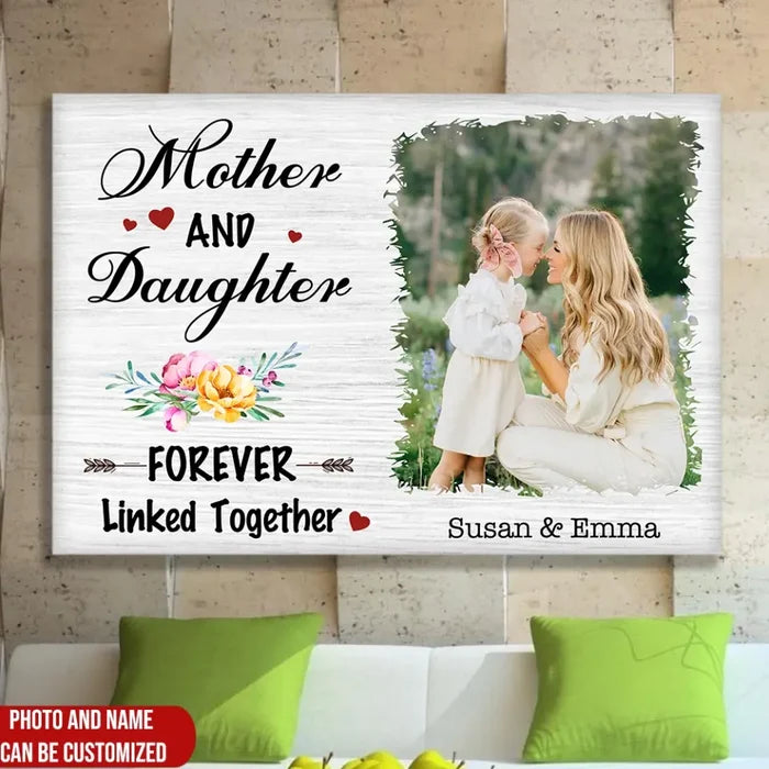 Mother And Daughter Forever Linked Together - Personalized Canvas, Gift For Mom, Mother And Kids Gift - CA112